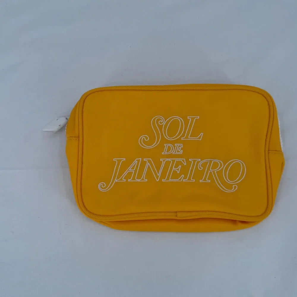 Sol de Janeiro Sunshine Yellow Makeup Bag Embroidered Nylon Travel Case New!